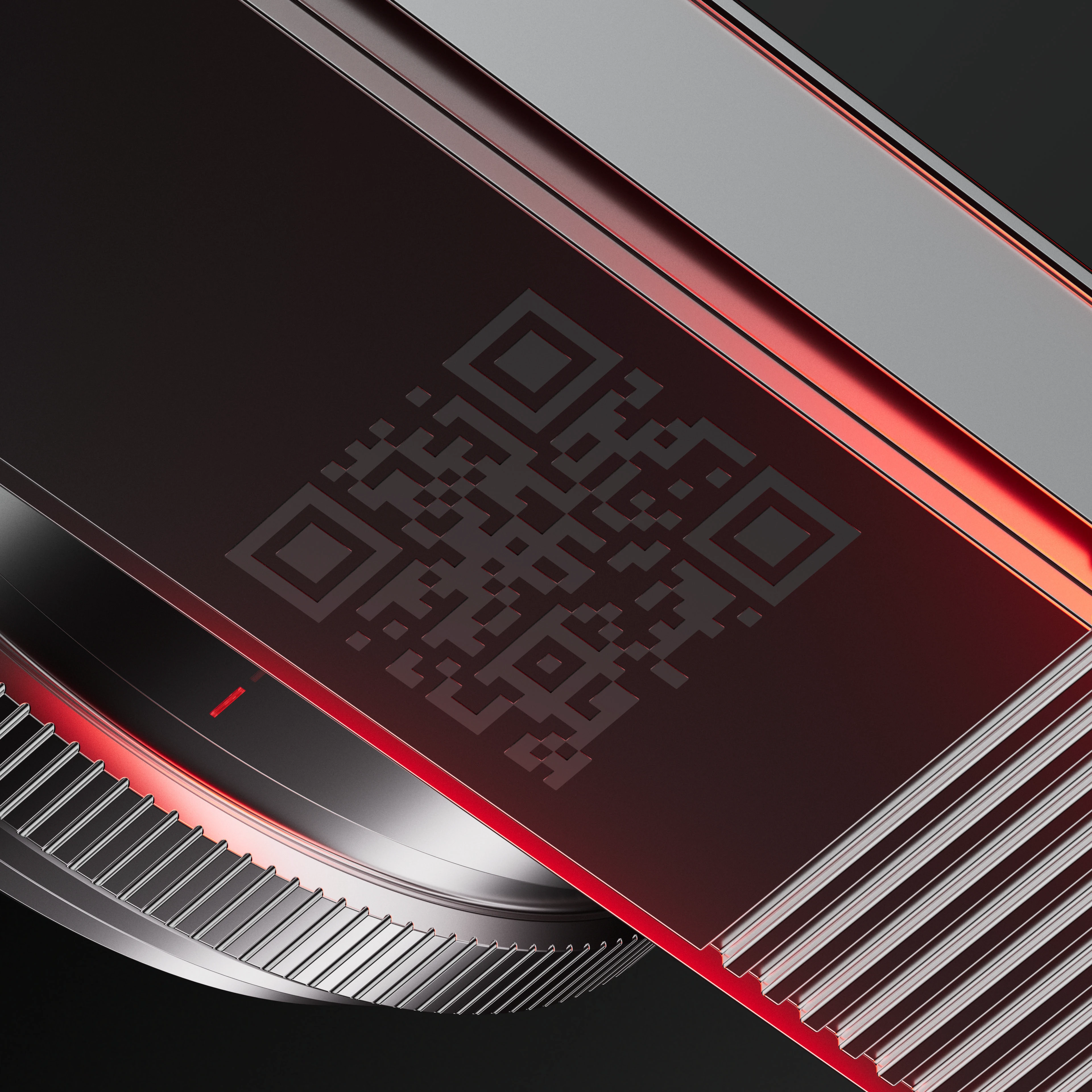 Red Line — Spectra — The camera as a graphic object: polished metal, a red line and the rhythm of repeated forms.