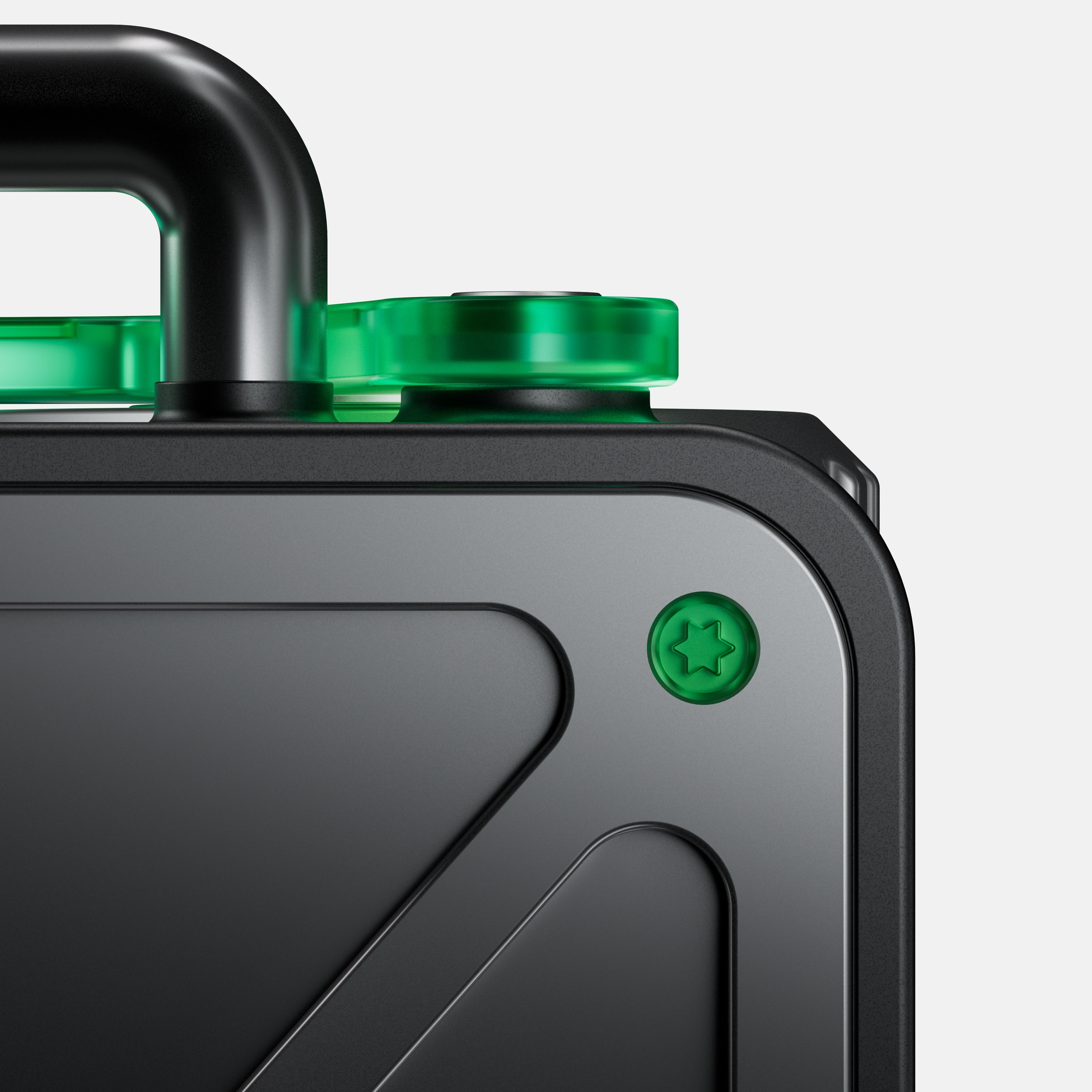 Viridian Wave close-up: translucent green material and black metal